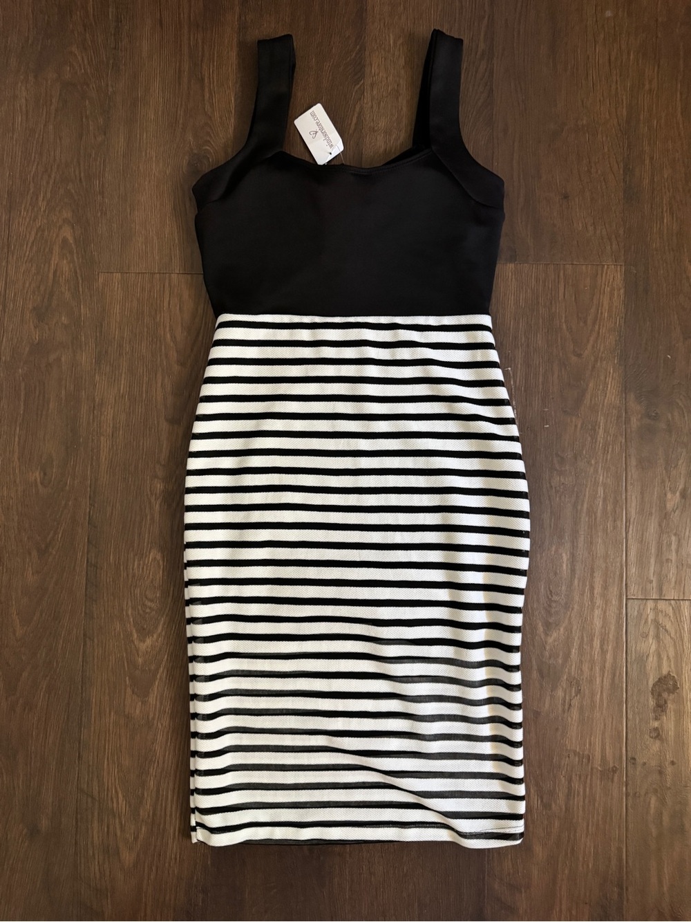 NWT Windsor Black & White Striped Midi Dress - Picture 3 of 4
